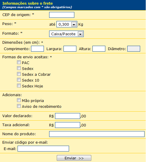 Calcular frete correios - Pac, Sedex e Sedex 10